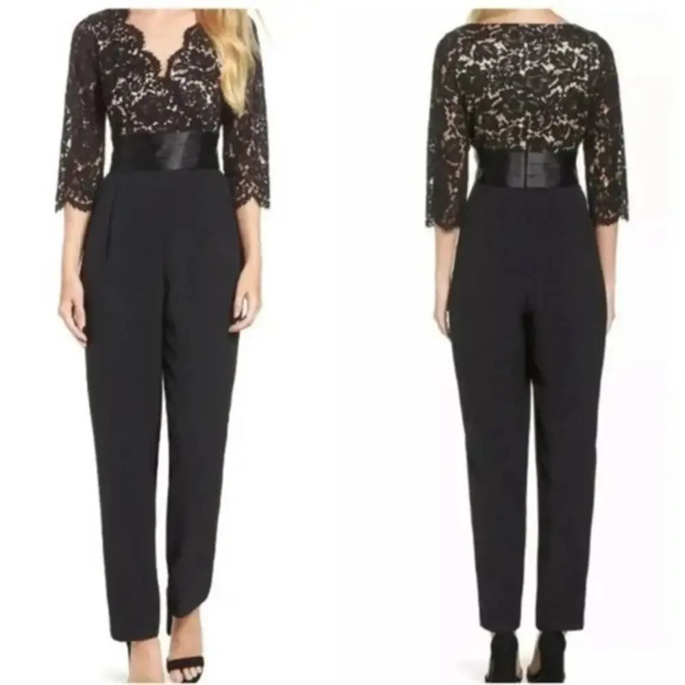 NEW Eliza J Black Beige Women's Size 20W Plus Lace Bodice Jumpsuit - Picture 8 of 8